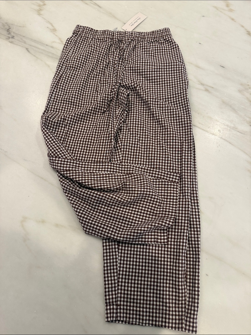 NWT Women’s Brown Gingham Drawstring Joggers size small